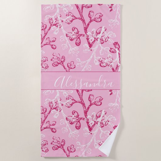 Spezielles botanisches Rosa Strandtuch (Vorderseite)