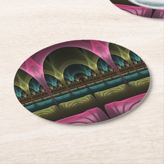 Spezielles Fantasy Patterns Abstraktes farbiges Fr Runder Pappuntersetzer (Angewinkelt)