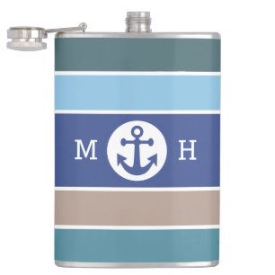 Spezifische Flaschen aus Monogramm aus Nautic Stri Flachmann