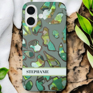 Spezifische, grün-braun-abstrakte Camouflage iPhone 16 Hülle