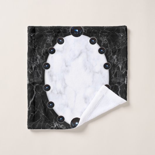 Sphere Graphics aus weißem und schwarzem Marmor Badhandtuch Set (Waschlappen)