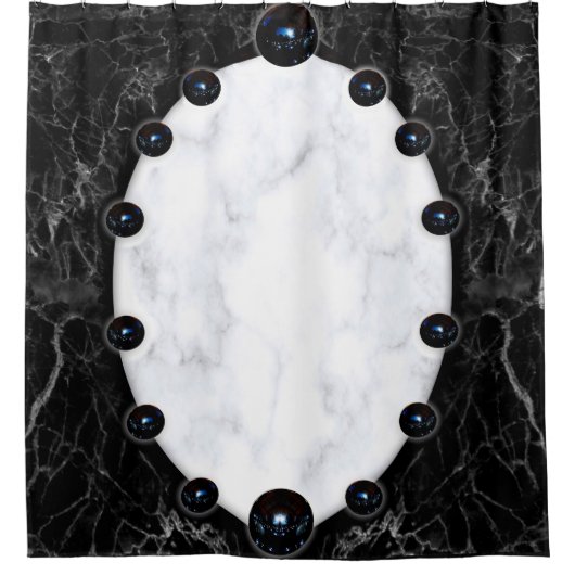 Sphere Graphics aus weißem und schwarzem Marmor Duschvorhang (Vorderseite)