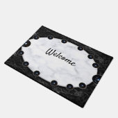 Sphere Graphics aus weißem und schwarzem Marmor Fußmatte (Schrägansicht)