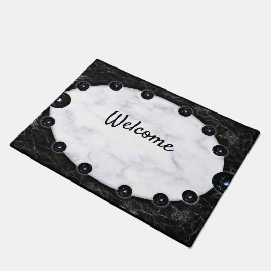 Sphere Graphics aus weißem und schwarzem Marmor Fußmatte (Schrägansicht)