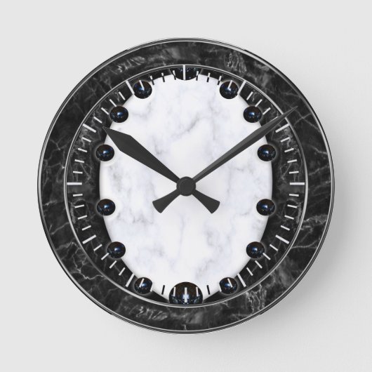 Sphere Graphics aus weißem und schwarzem Marmor Runde Wanduhr (Vorderseite)