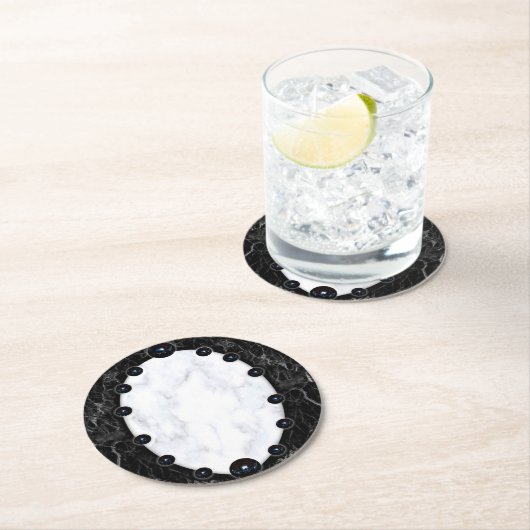 Sphere Graphics aus weißem und schwarzem Marmor Runder Pappuntersetzer (Vor Ort)