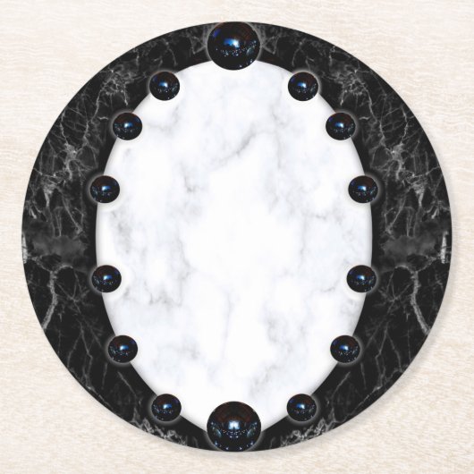 Sphere Graphics aus weißem und schwarzem Marmor Runder Pappuntersetzer (Vorderseite)