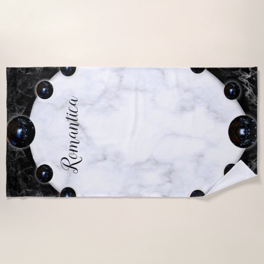 Sphere Graphics aus weißem und schwarzem Marmor Strandtuch (Vorderseite)