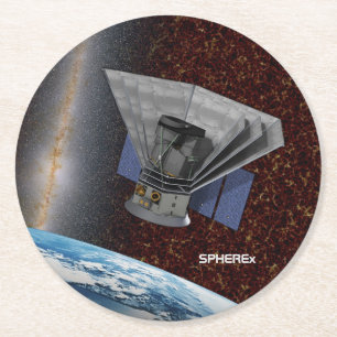 SPHEREx Galaxy Hunter Spacecraft Runder Pappuntersetzer
