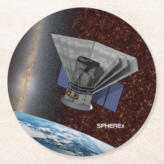 SPHEREx Galaxy Hunter Spacecraft Runder Pappuntersetzer (Vorderseite)