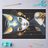Sphinx Cat Black Gold Blue Deco Seidenpapier (Basteln)