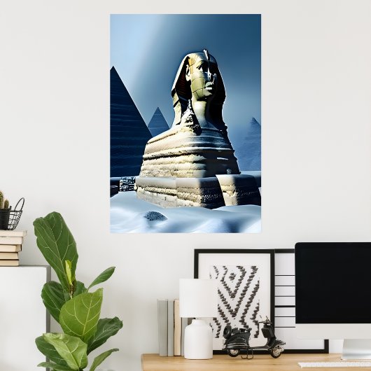Sphinx im Schnee | AI Art Poster (Heimbüro)