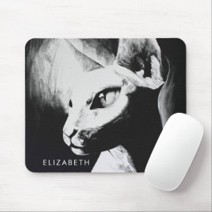 Sphinx-Katze haarlos Schwarz Weiß Tierporträt Mousepad
