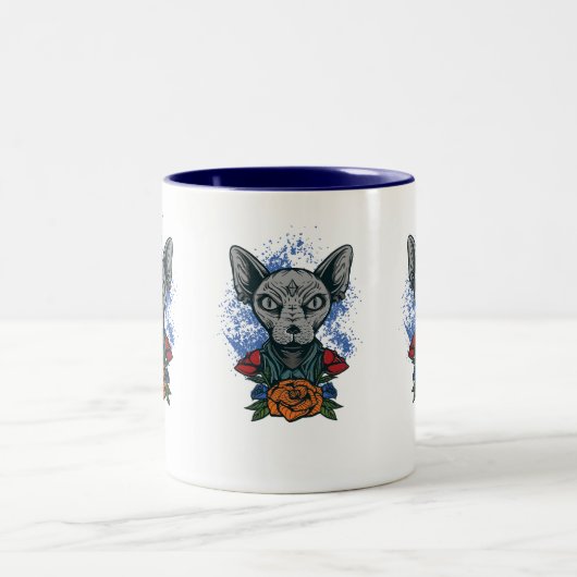 Sphinx Katze mit Blume-Kaffee-Tasse. Zweifarbige Tasse (Mittel)