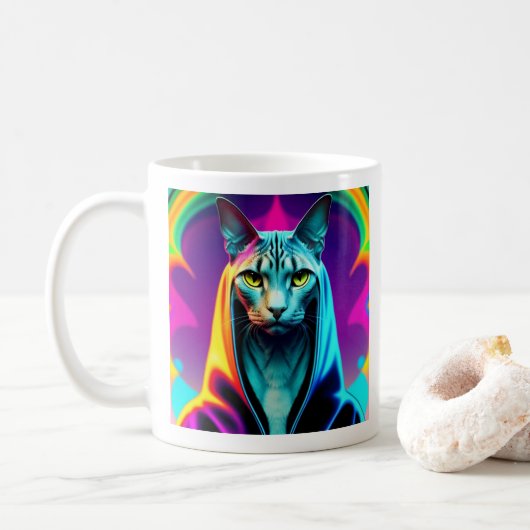 Sphinx Katze, Street Art, farbenfroh Kaffeetasse (Mit Donut)
