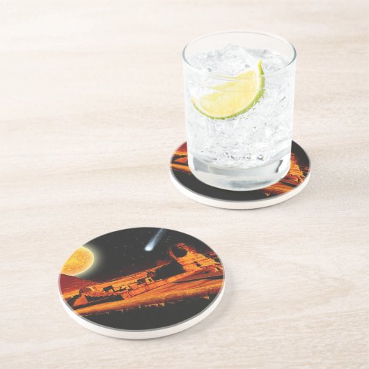 Sphinx & Moon über Ägypten Gizeh Pyramids Kunstgif Getränkeuntersetzer (Seite)