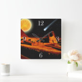 Sphinx & Moon über Ägyptische Gizeh Pyramid Art Cl Quadratische Wanduhr (Zuhause)
