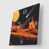 Sphinx & Moon über Ägyptische Gizeh Pyramid Art Cl Quadratische Wanduhr (Winkel)