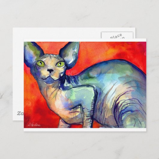 Sphinx sphynx Katze #6 Gemälde Postkarte (Vorne/Hinten)