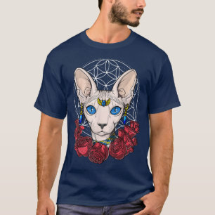 Sphyn Katze Haarlose Katze Heilige Geometrie Flora T-Shirt
