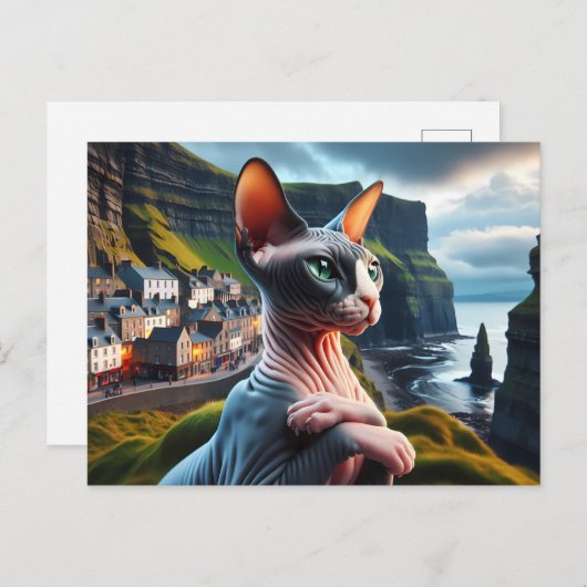 Sphynx Cat Art Cliffs of Moher Ireland Postkarte (Vorne/Hinten)