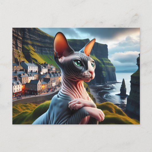 Sphynx Cat Art Cliffs of Moher Ireland Postkarte (Vorderseite)