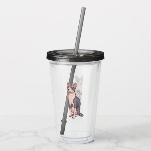 Sphynx cat cartoon illustration acryltrinkbecher (Rückseite)