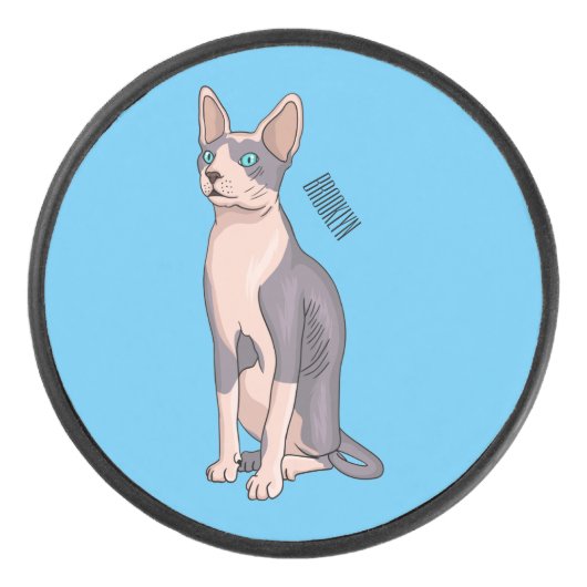 Sphynx cat cartoon illustration eishockey puck (Vorderseite)