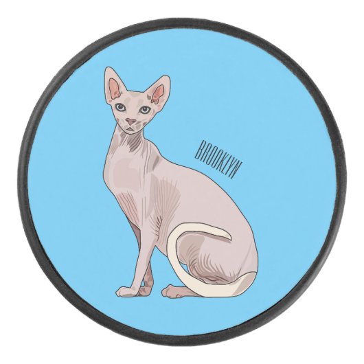 Sphynx cat cartoon illustration eishockey puck (Vorderseite)