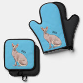 Sphynx cat cartoon illustration ofenhandschuh & Topflappen-Set (Vorderseite/Rückseite)