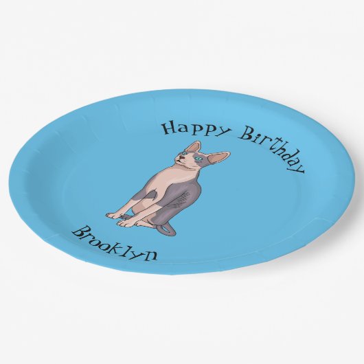 Sphynx cat cartoon illustration pappteller (Schrägansicht)