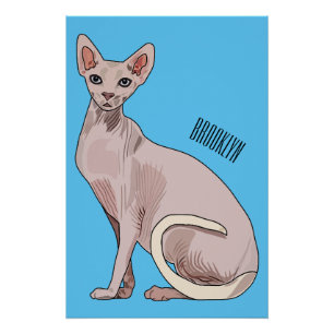 Sphynx cat cartoon illustration poster