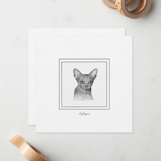 Sphynx Cat Chalk Zeichne Note Card Mitteilungskarte (Vorderseite/Rückseite Beispiel)