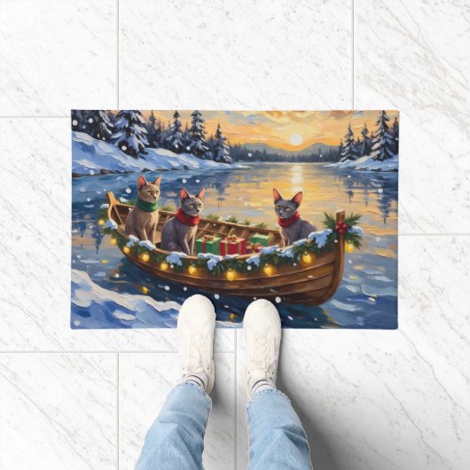 Sphynx Cat Christmas Boat Holiday Fußmatte (Indoor)