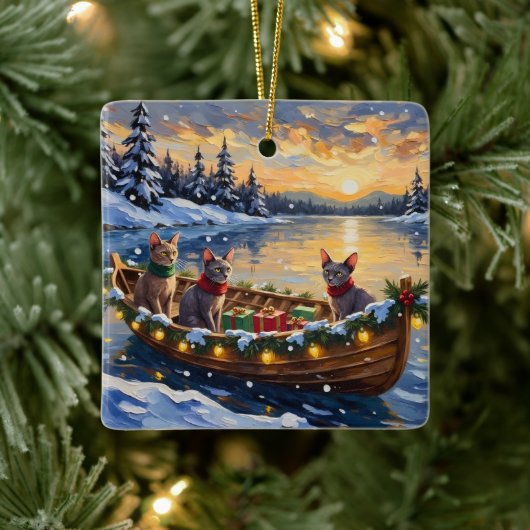 Sphynx Cat Christmas Boat Holiday Keramikornament (Baum)