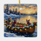 Sphynx Cat Christmas Boat Holiday Keramikornament (Vorderseite)