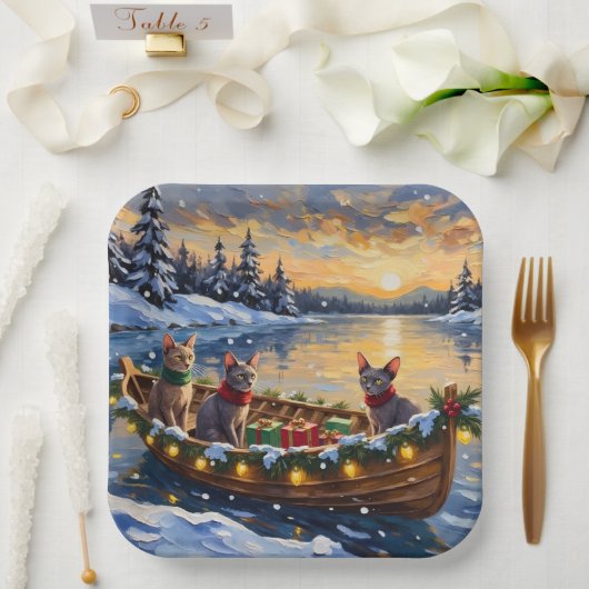 Sphynx Cat Christmas Boat Holiday Pappteller (Hochzeit)