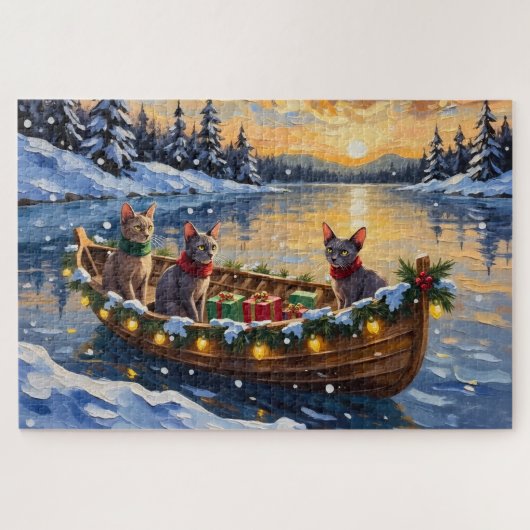 Sphynx Cat Christmas Boat Holiday Puzzle (Horizontal)