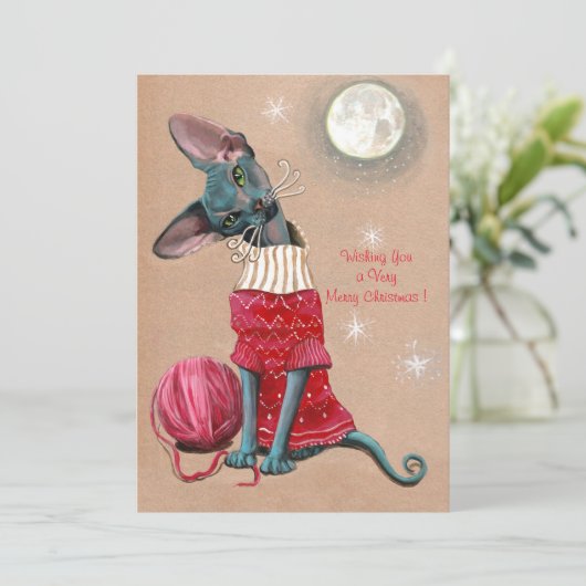 Sphynx Cat Christmas Card (Stehend Vorderseite)