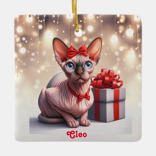 Sphynx Cat Christmas Keramikornament (Vorderseite)