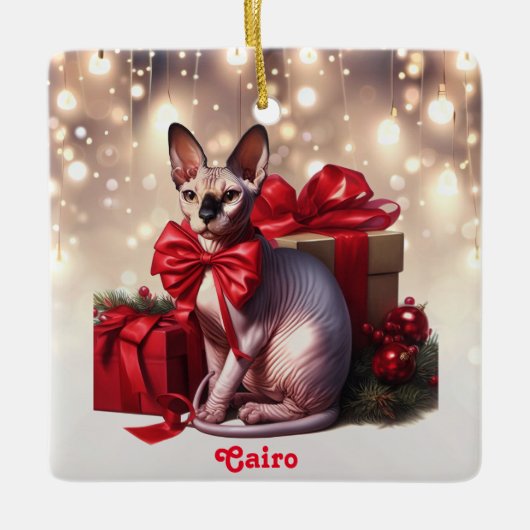 Sphynx Cat Christmas Keramikornament (Vorderseite)