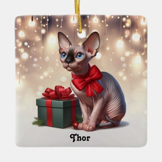 Sphynx Cat Christmas Keramikornament (Vorderseite)