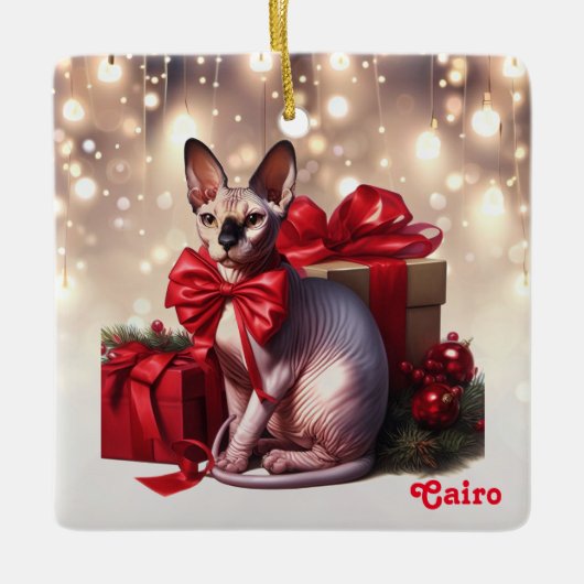 Sphynx Cat Christmas Keramikornament (Vorderseite)