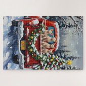 Sphynx Cat Christmas Red Truck Holiday Puzzle (Horizontal)