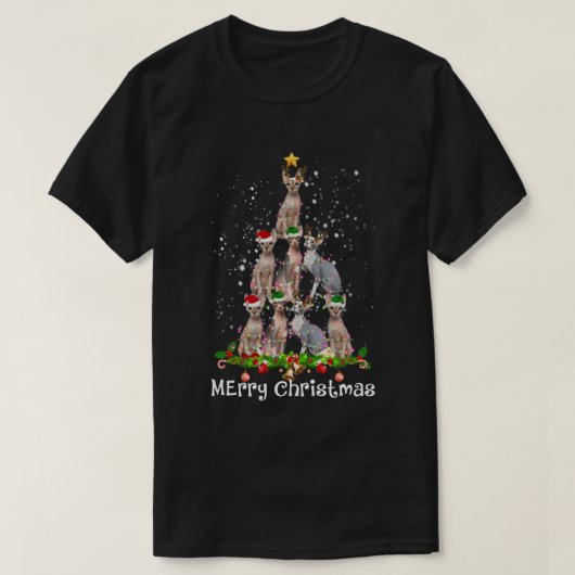Sphynx Cat Christmas Tree Xmas Cat Lover T-Shirt (Design vorne)
