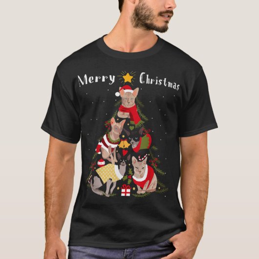 Sphynx Cat Christmas Tree Xmas Cat Lover T-Shirt (Vorderseite)