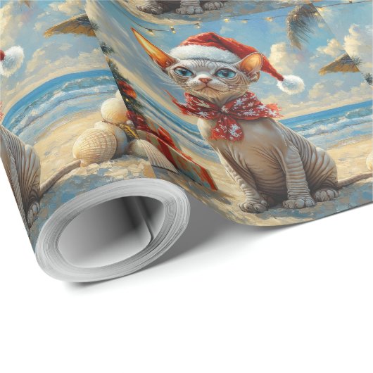 Sphynx Cat Christmas Vintag Beach Geschenkpapier (Rolleneckpunkt)