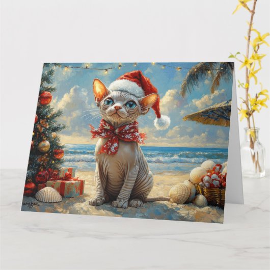 Sphynx Cat Christmas Vintag Beach Karte (Gelbe Blume)