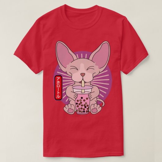 Sphynx Cat Drinking Bubble Boba Tea Kawaii T-Shirt (Design vorne)