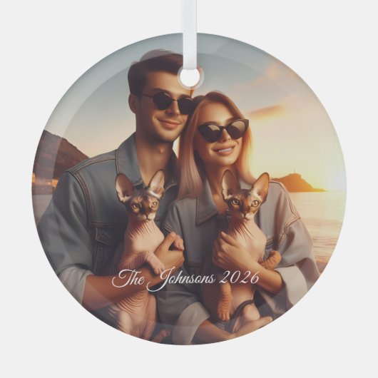 Sphynx Cat Family Pet Custom Foto Christmas Ornament Aus Glas (Vorderseite)